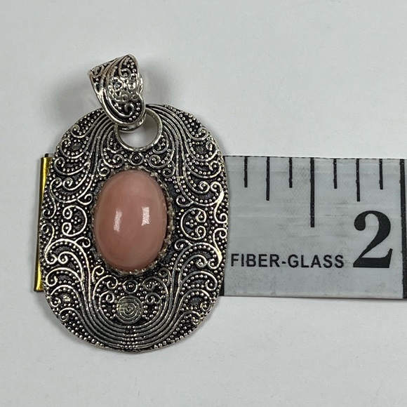 925 Sterling Silver Overlay Pink Opal Gemstone Statement Pendant - Picture 5 of 7